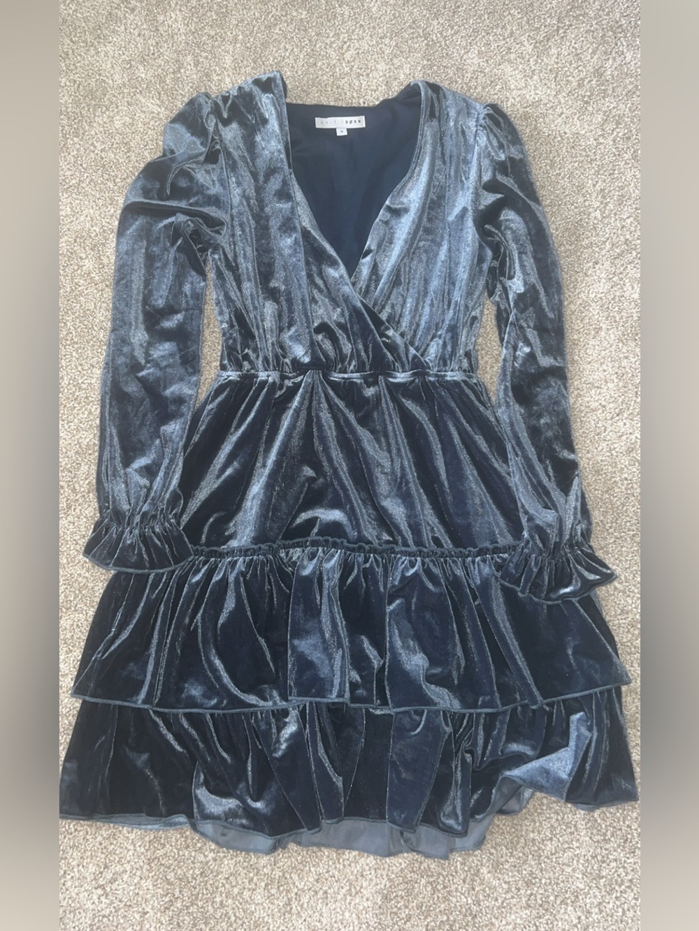 Baltic Born Dusty Blue Velvet Tiered Ruffle Dress